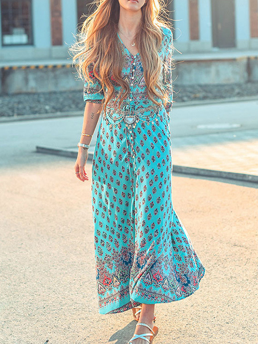 V-Neck Printed Maxi Dress