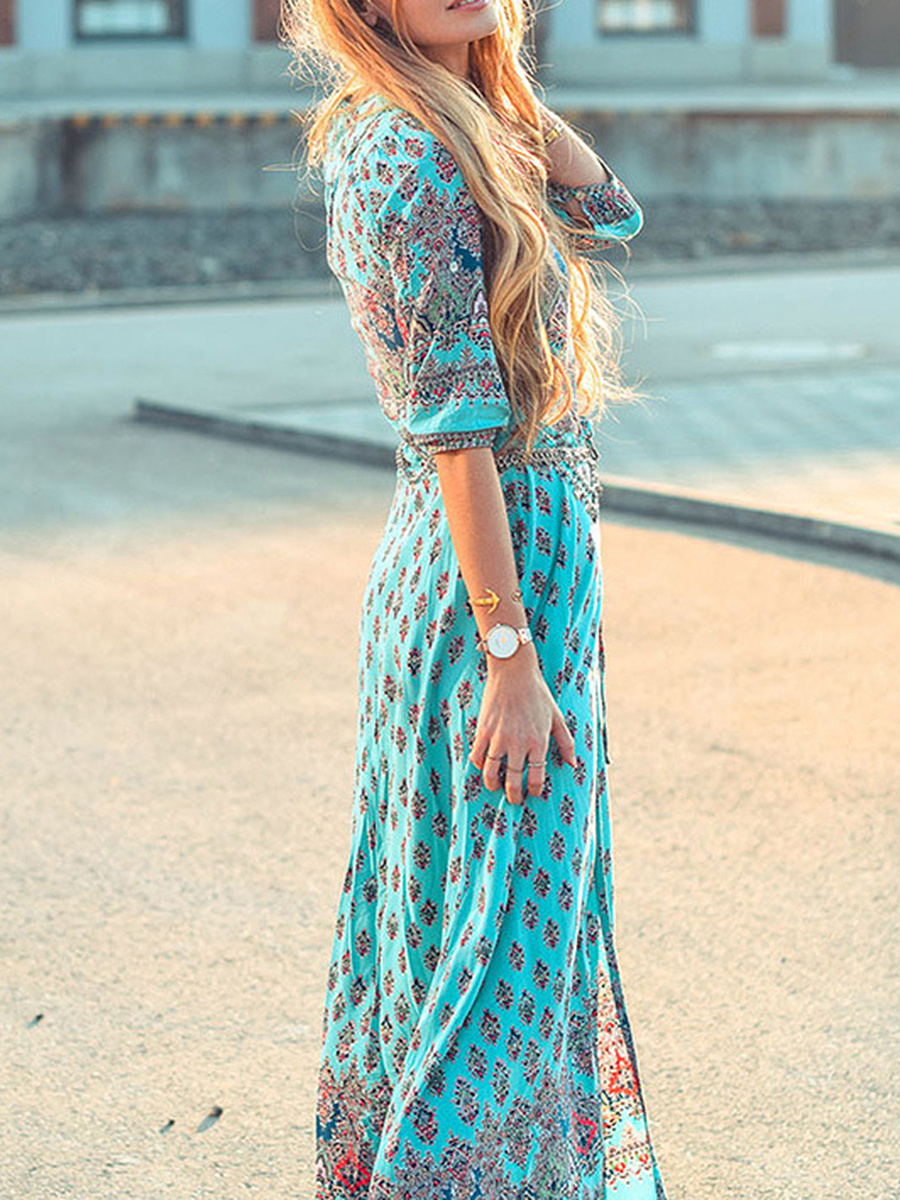 V-Neck Printed Maxi Dress