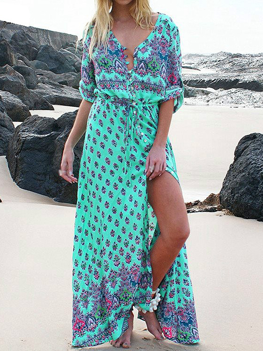 V-Neck Printed Maxi Dress