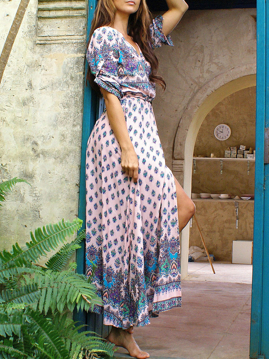 V-Neck Printed Maxi Dress