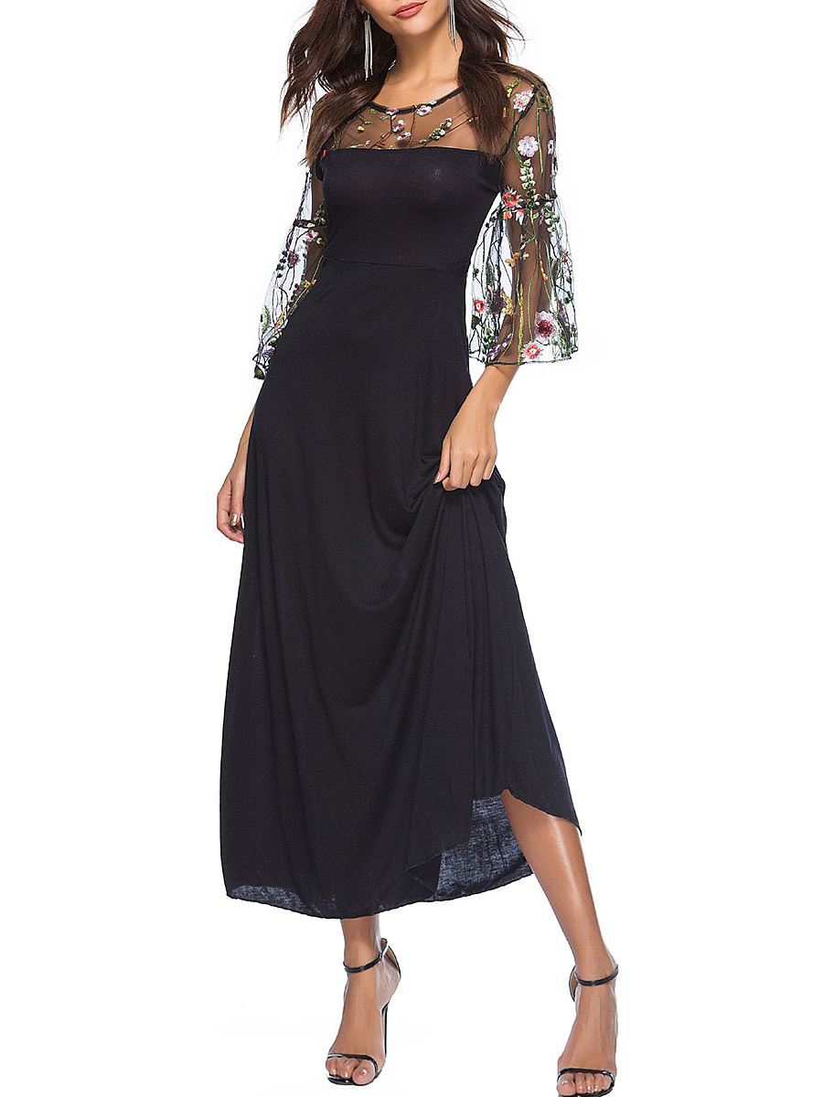 Round Neck Printed Maxi Dress