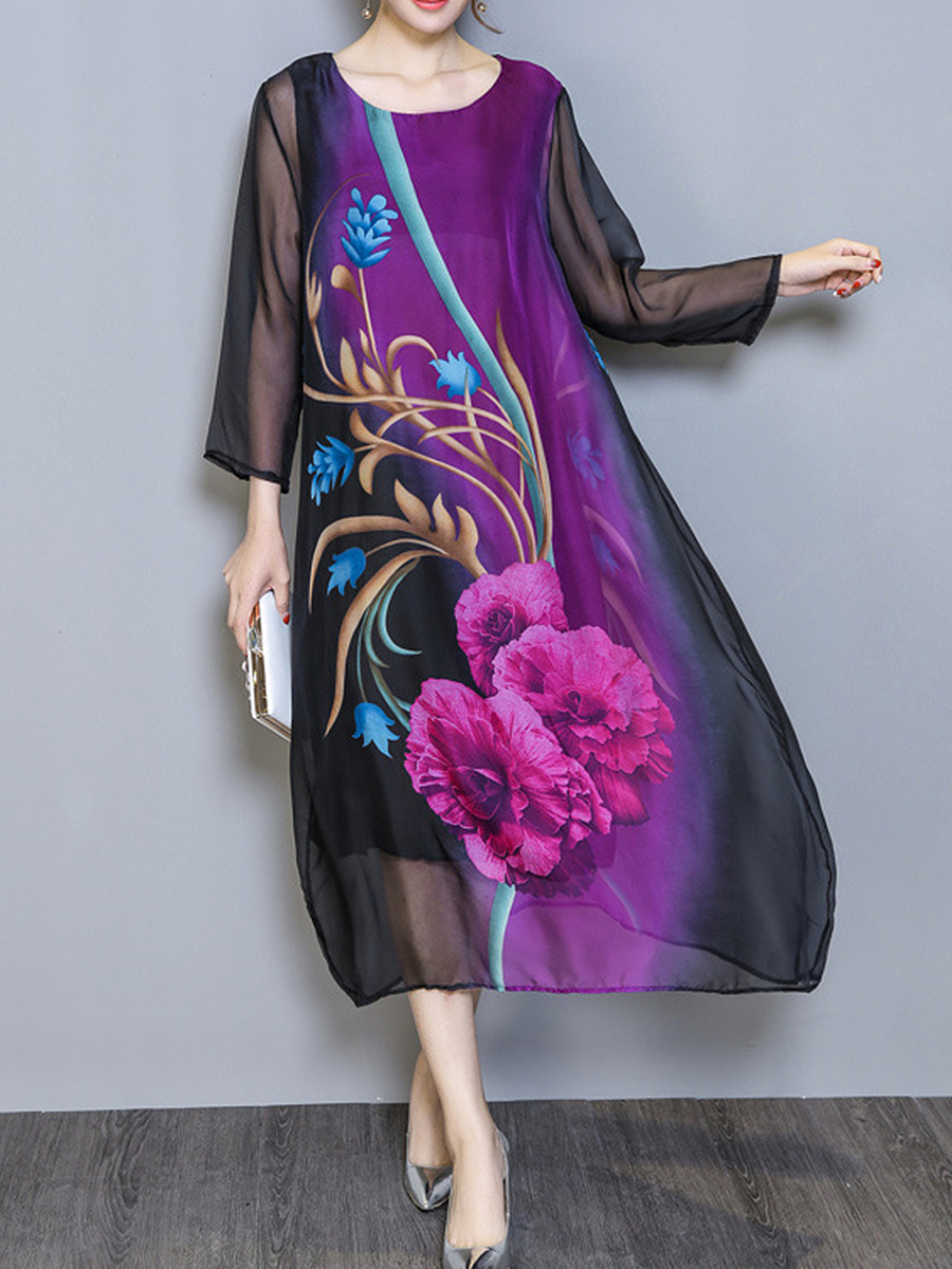 Round Neck Printed Maxi Dress