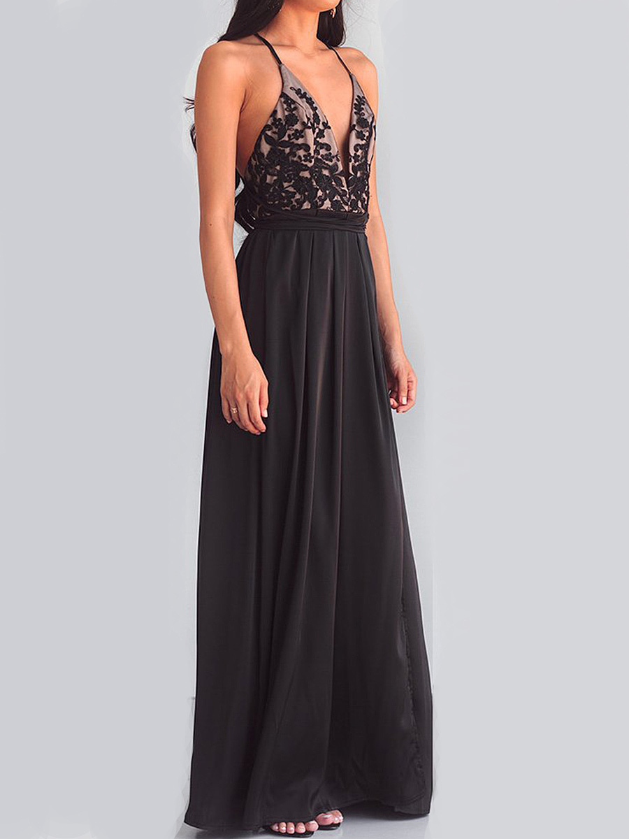 Spaghetti Strap High Slit Patchwork Evening Dress