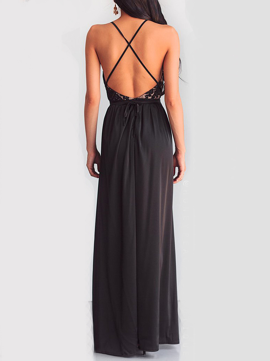 Spaghetti Strap High Slit Patchwork Evening Dress