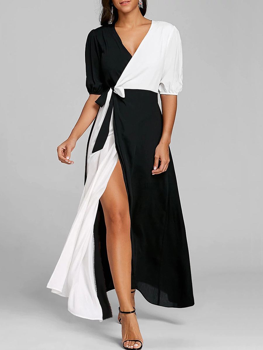 Surplice Color Block Maxi Dress