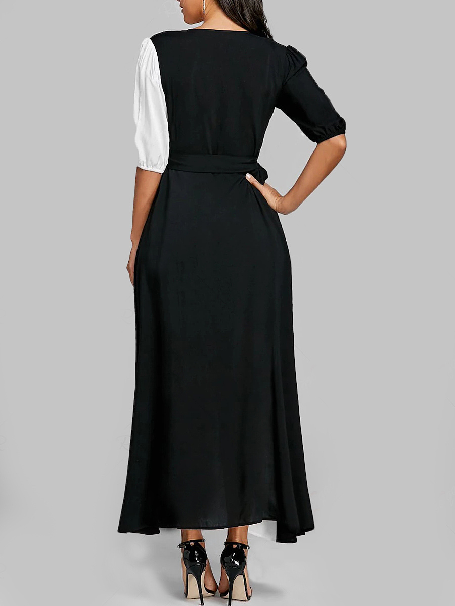Surplice Color Block Maxi Dress
