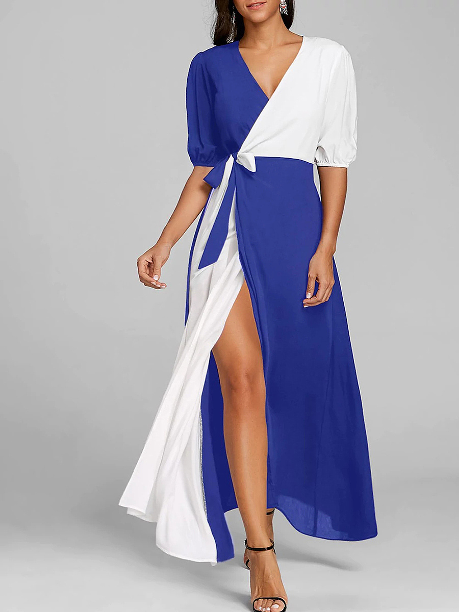 Surplice Color Block Maxi Dress