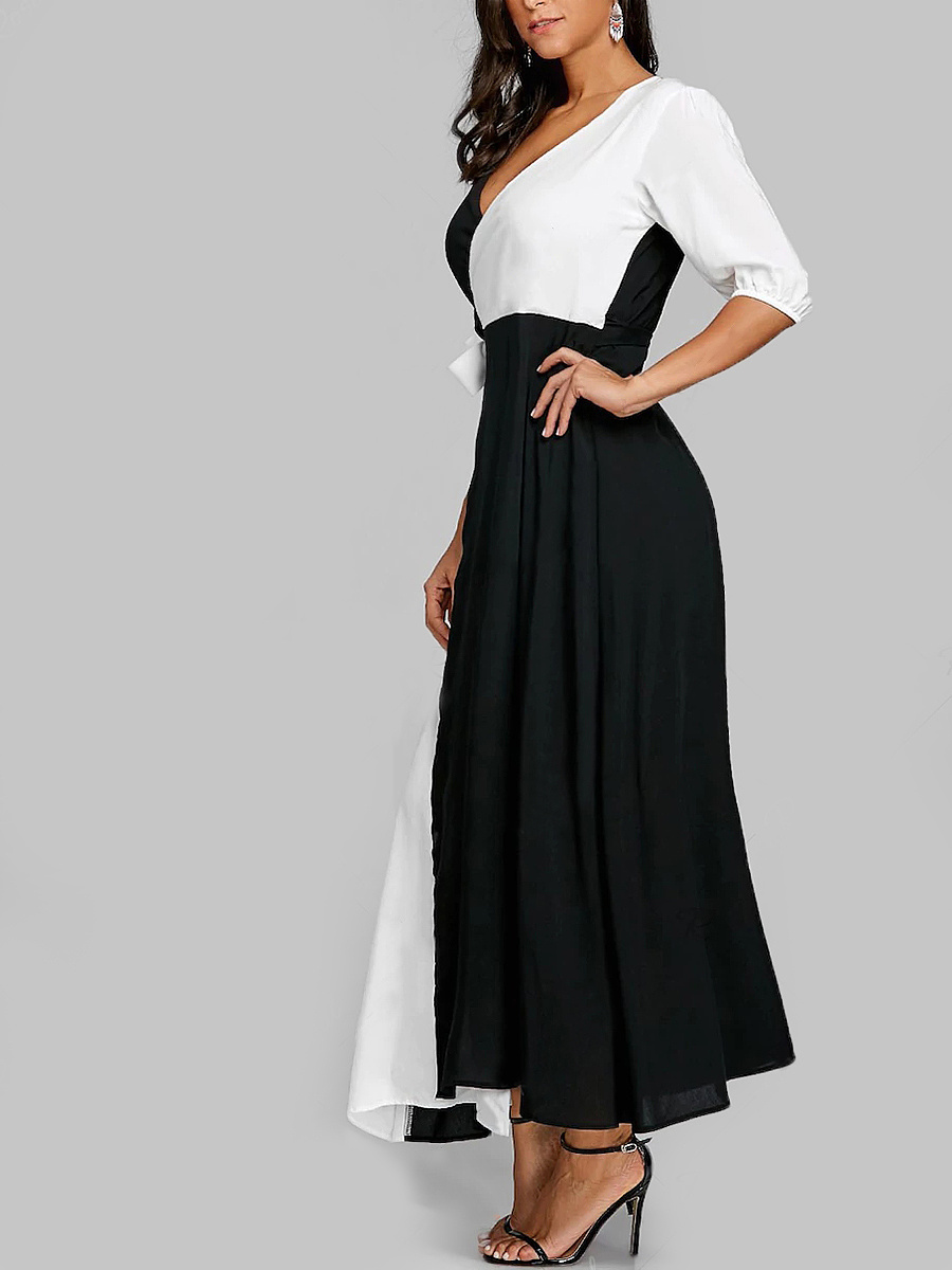 Surplice Color Block Maxi Dress
