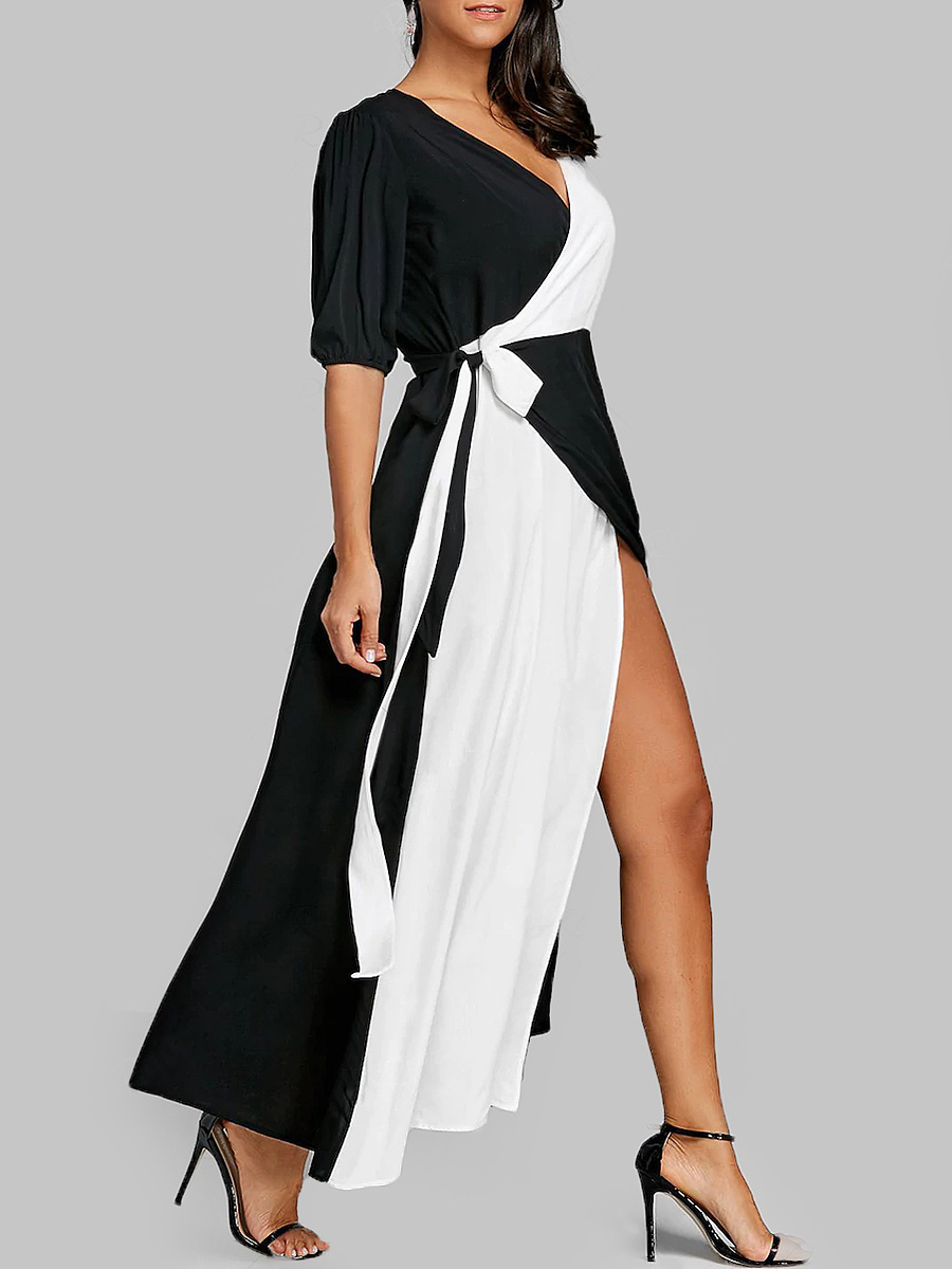Surplice Color Block Maxi Dress