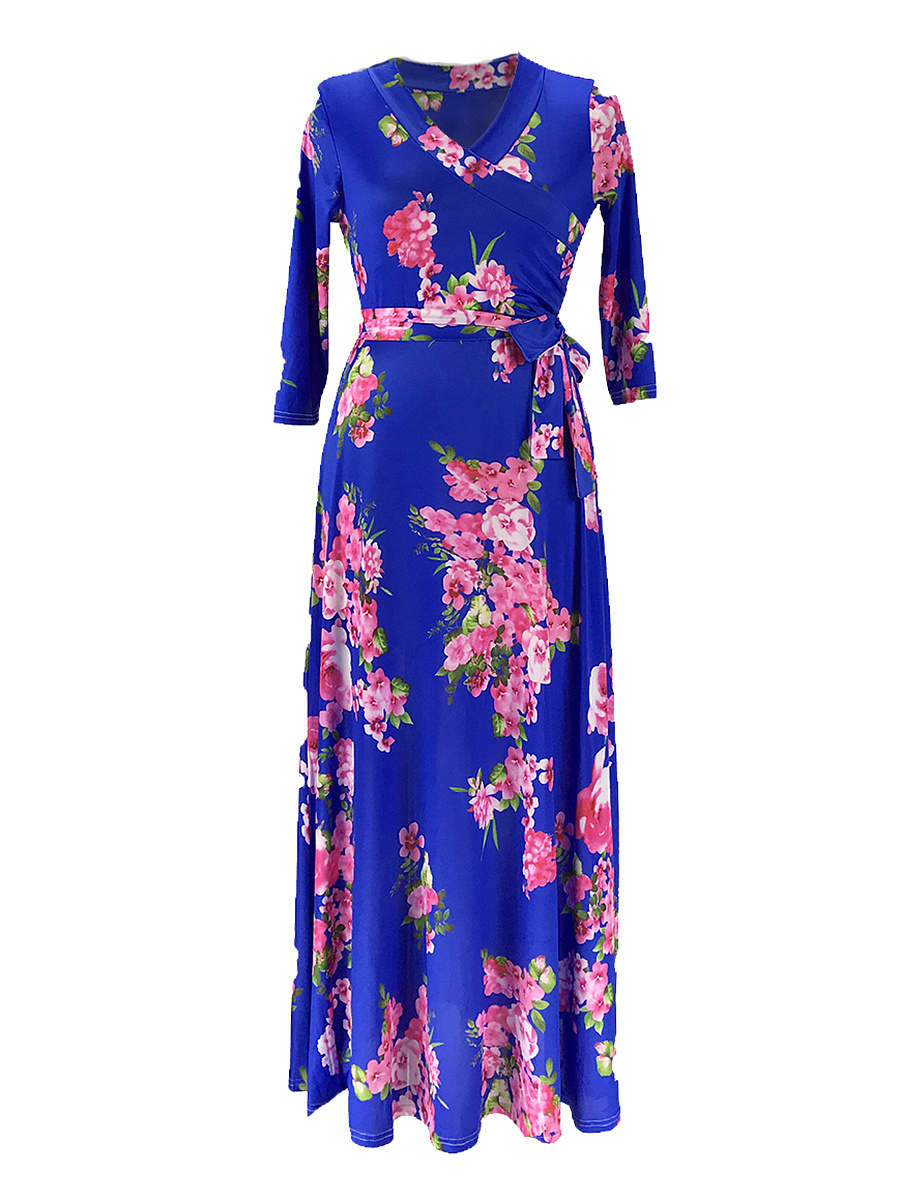 V-Neck Belt Floral Plus Size Midi & Maxi Dresses