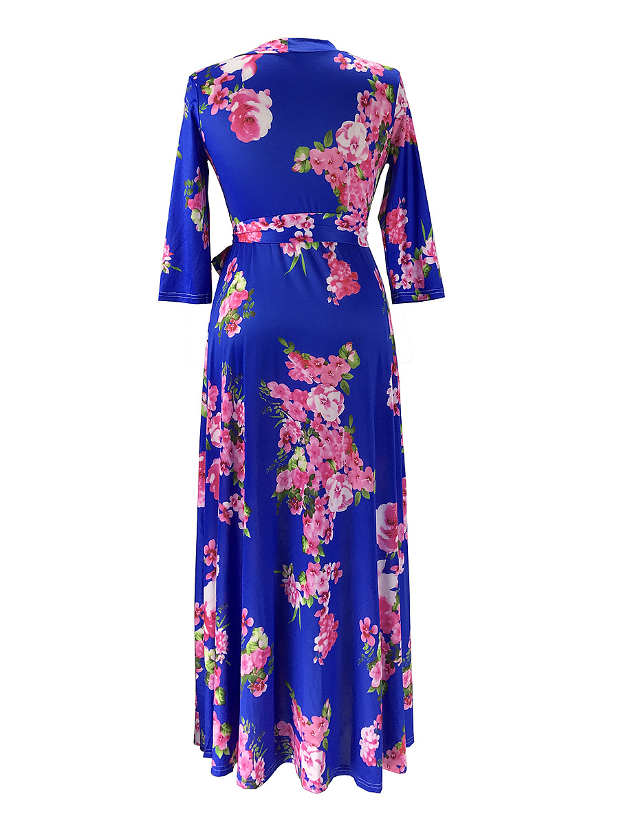 V-Neck Belt Floral Plus Size Midi & Maxi Dresses