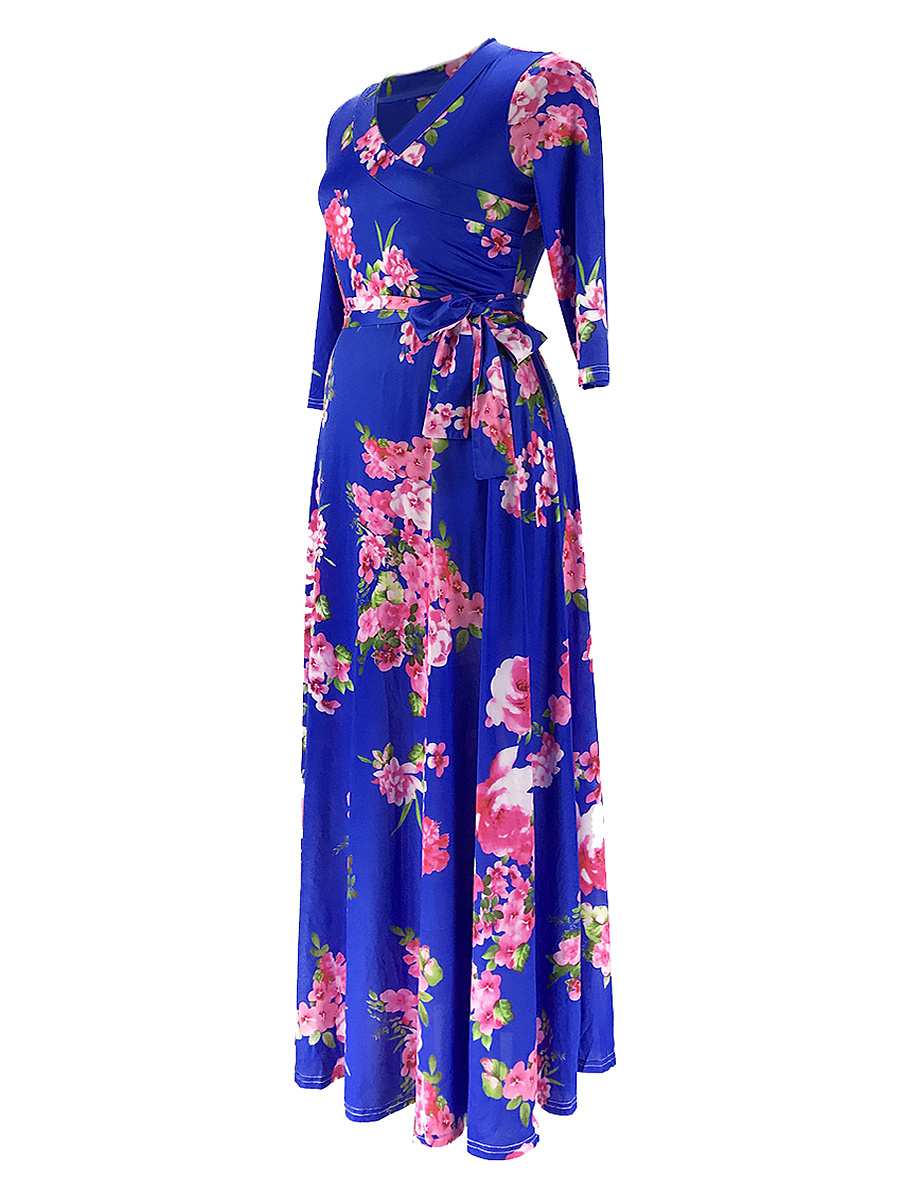 V-Neck Belt Floral Plus Size Midi & Maxi Dresses