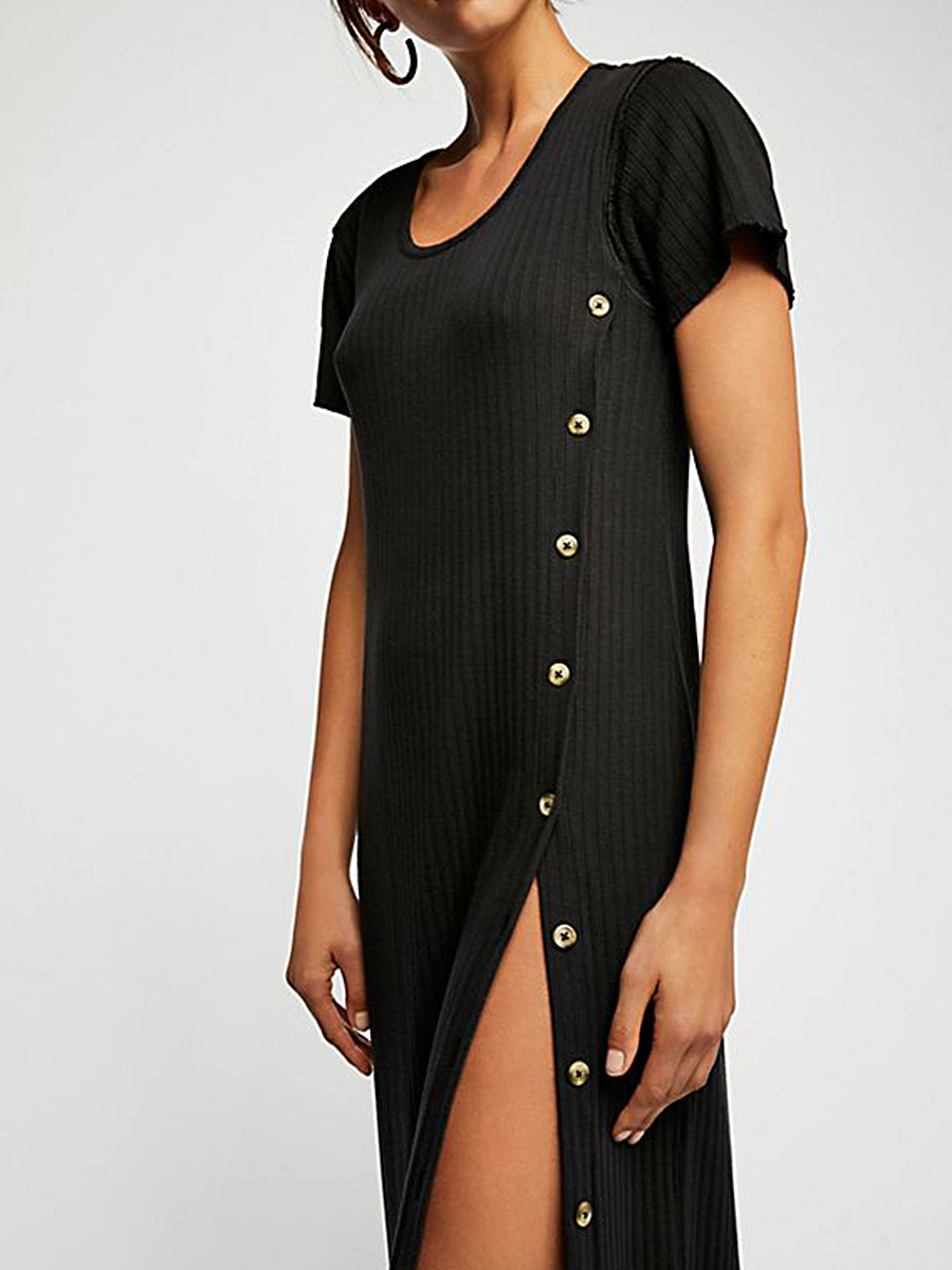 Round Neck Plain Maxi Dress