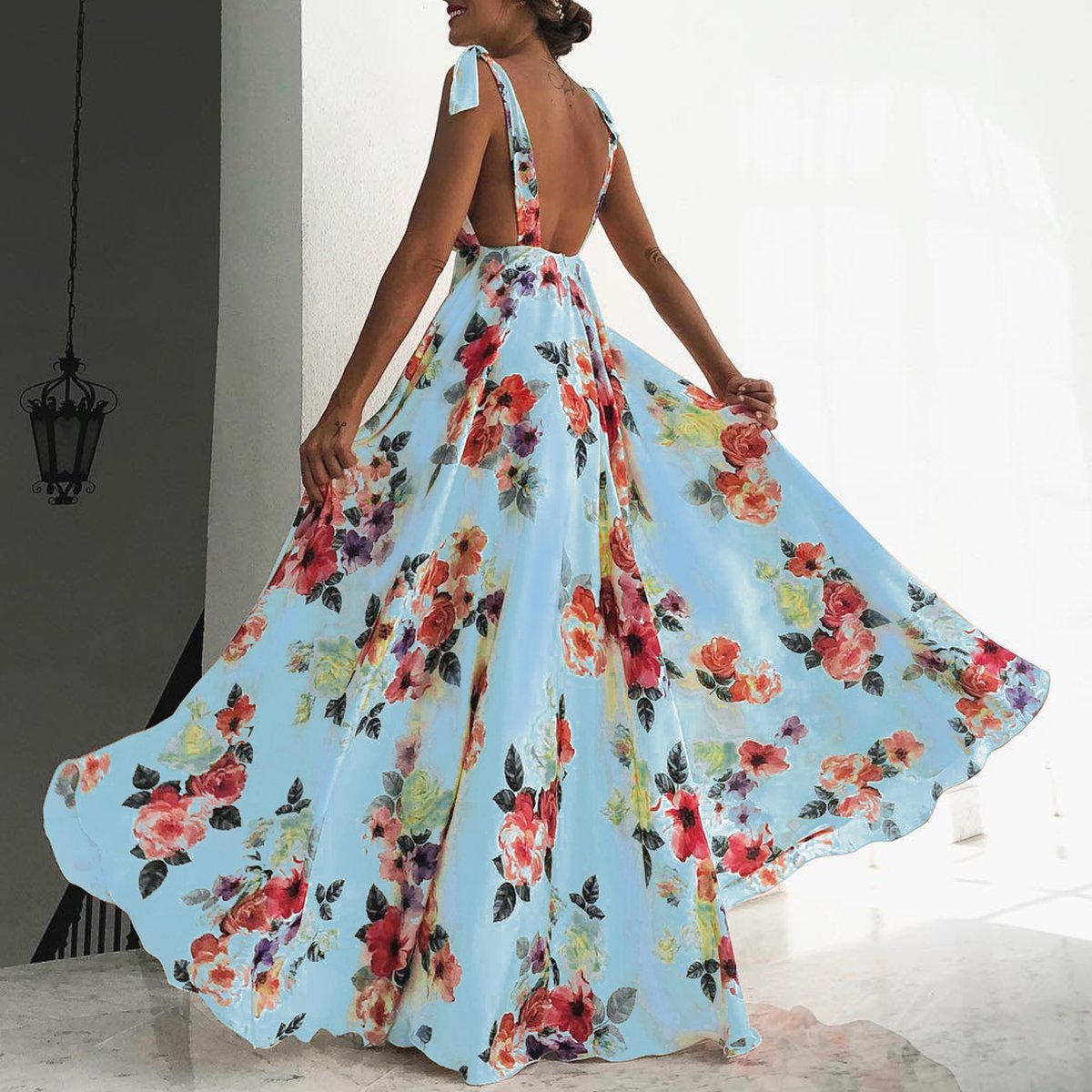 Sexy Sleeveless Floral Print Maxi Dress