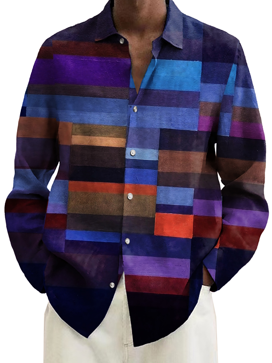 Men's Colorblock Print Long Sleeve Shirt