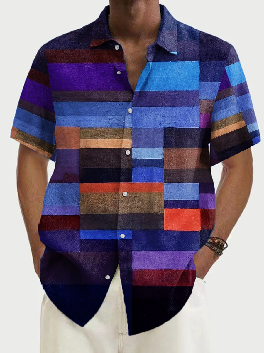 Men's Hawaiian Shirts Colorblock Pattern Aloha Shirts