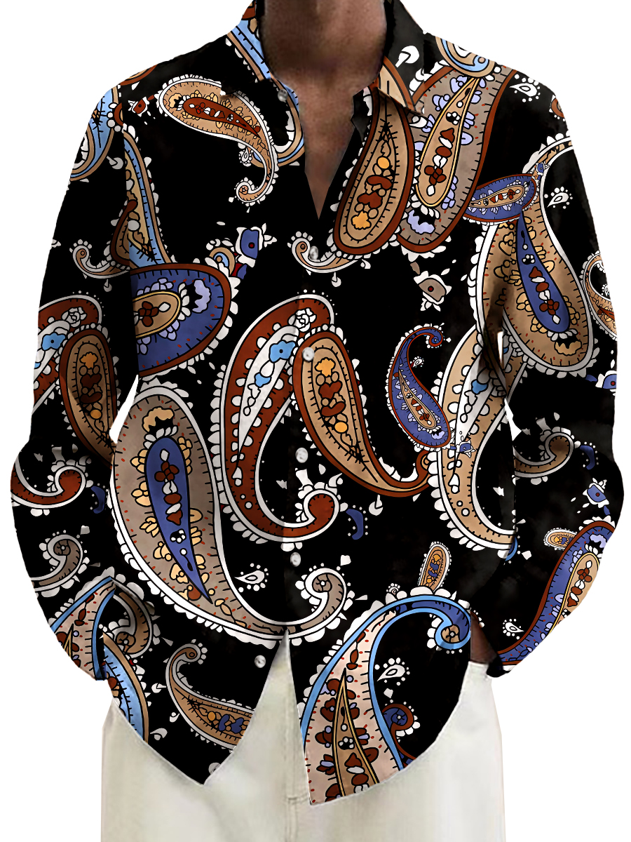 Retro Paisley Art Print Long Sleeve Hawaiian Shirt