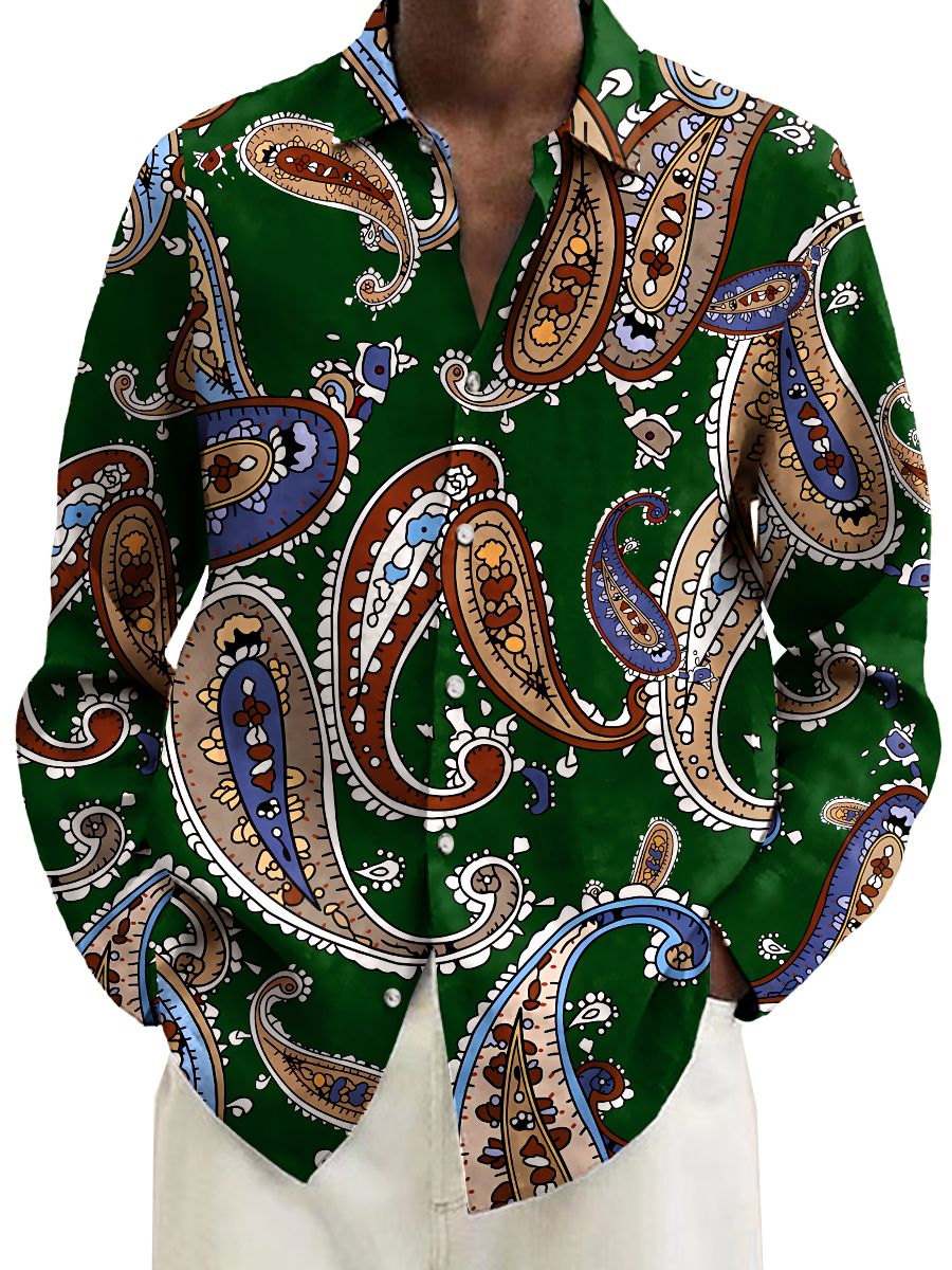 Retro Paisley Art Print Long Sleeve Hawaiian Shirt