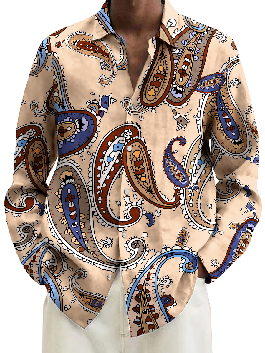 Retro Paisley Art Print Long Sleeve Hawaiian Shirt