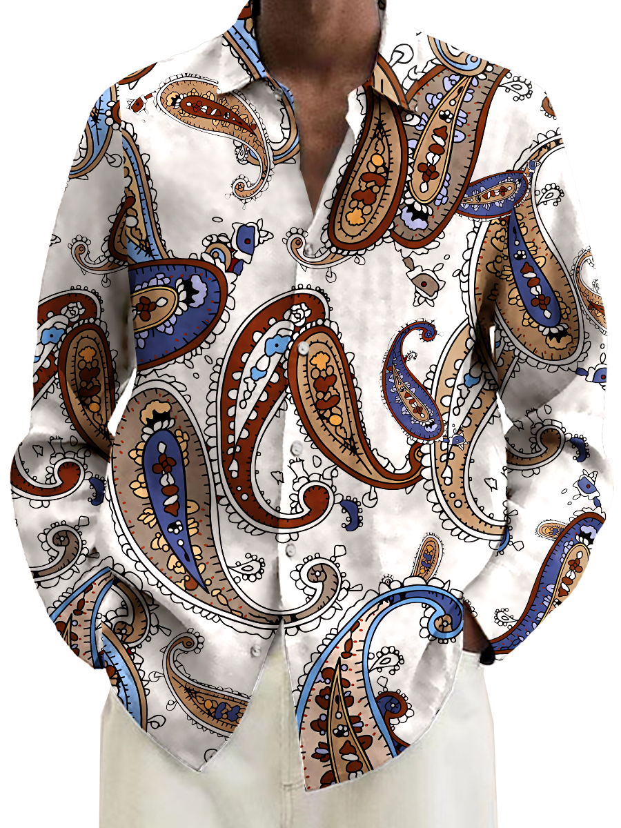 Retro Paisley Art Print Long Sleeve Hawaiian Shirt