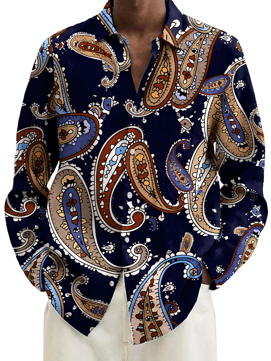 Retro Paisley Art Print Long Sleeve Hawaiian Shirt