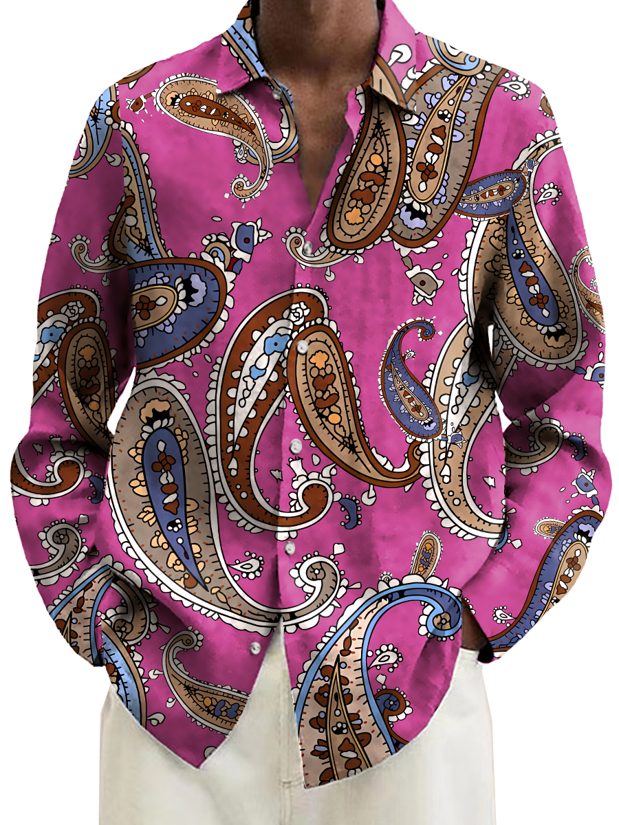 Retro Paisley Art Print Long Sleeve Hawaiian Shirt