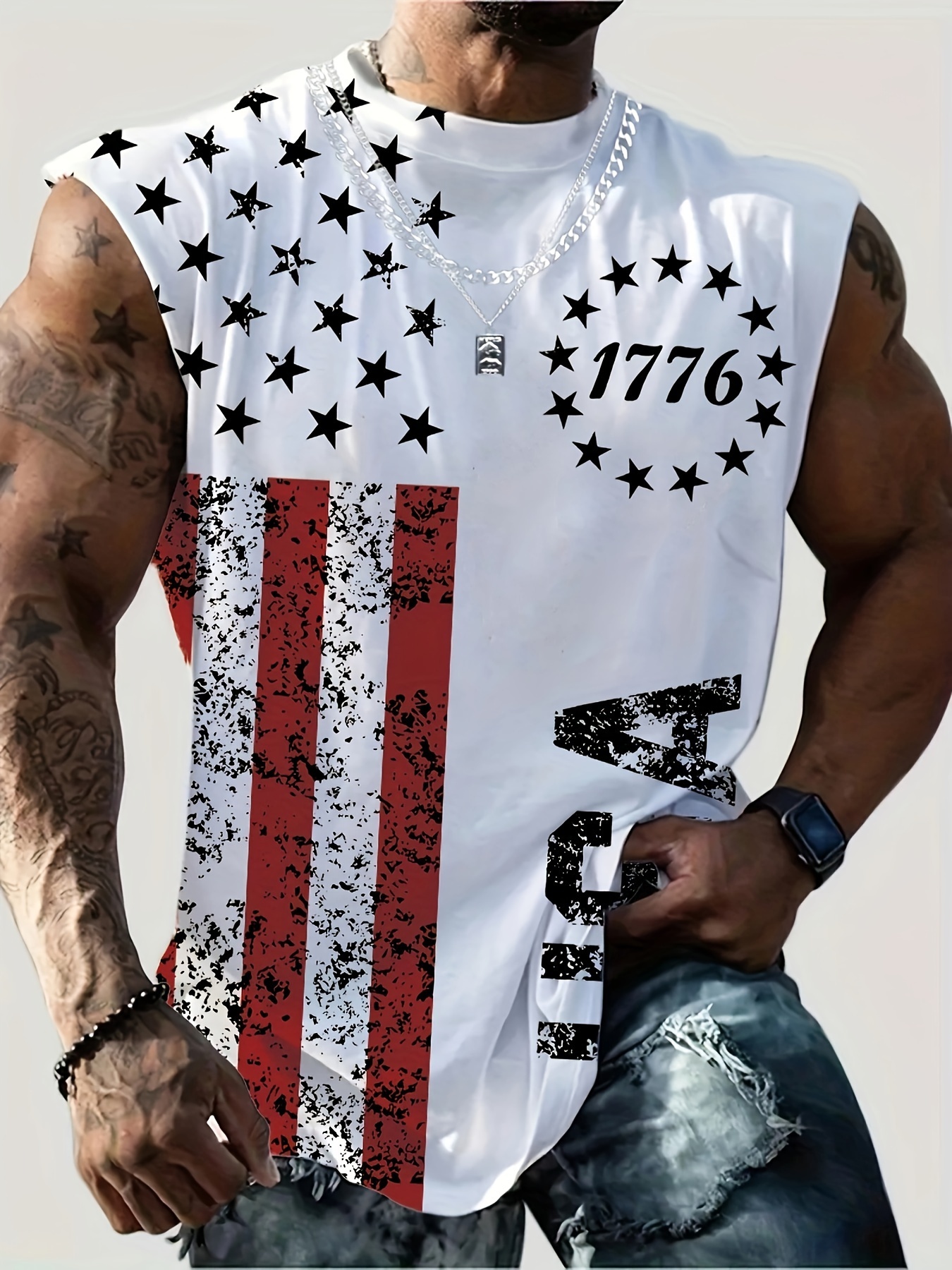 Men's T-shirt Casual Flag Print Cozy Sleeveless T-Shirt