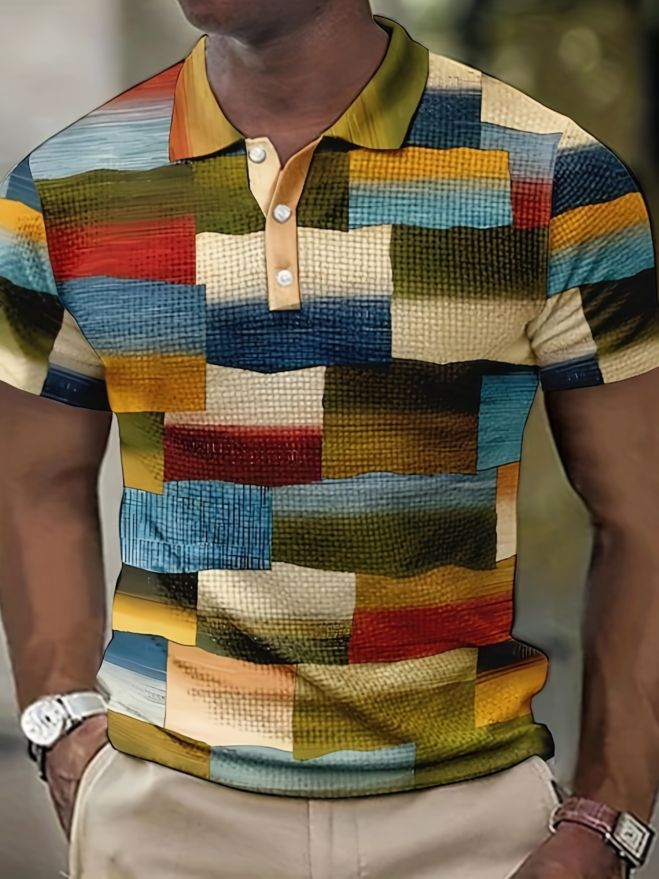 Men's Polo Shirt Colorblock Print Casual Short-Sleeved Golf Shirt
