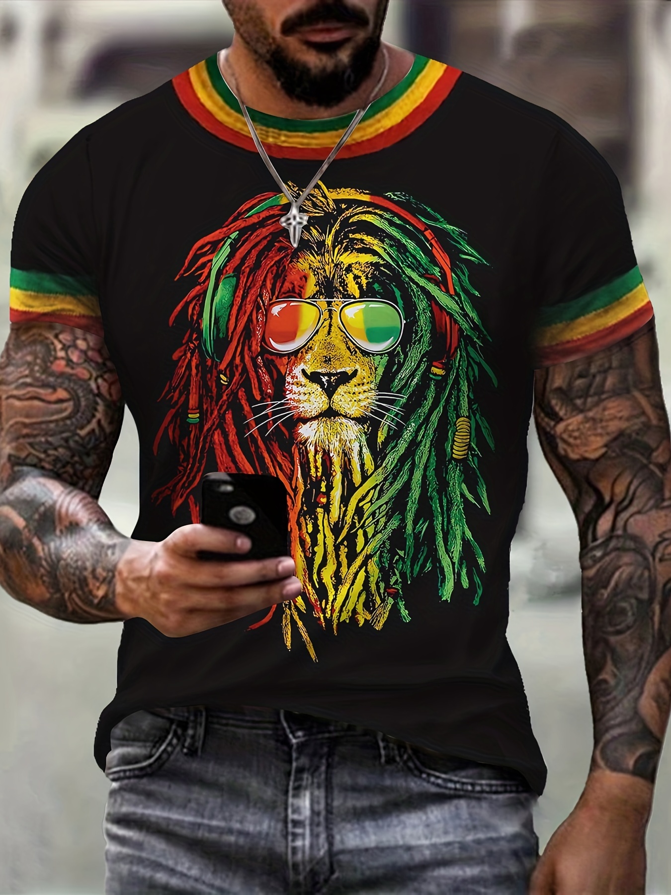Trendy Lion 3D Digital Pattern Print Men's T-shirt