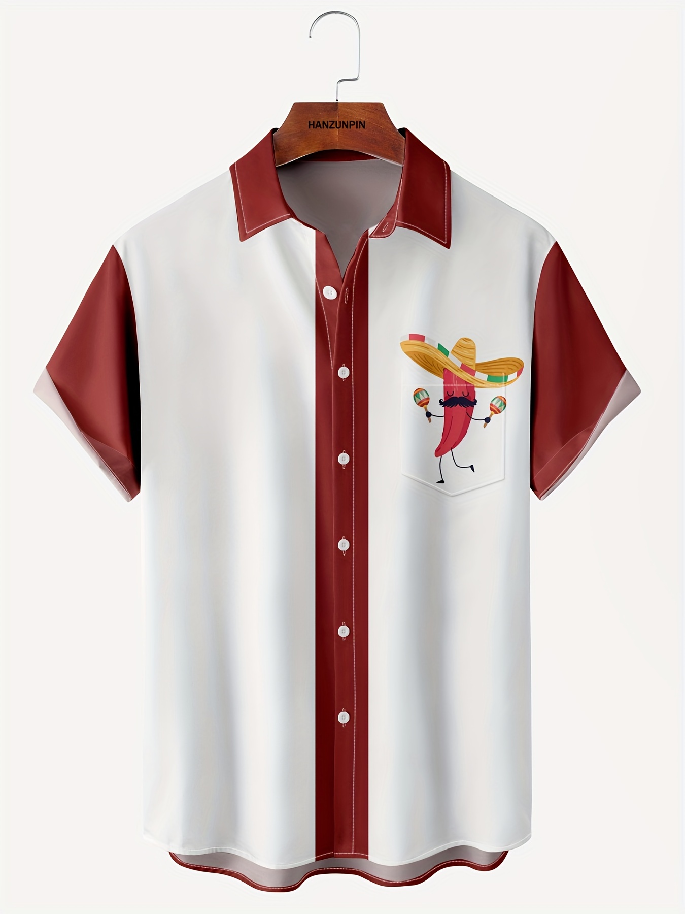 Men's Hawaiian Shirts Cinco de Mayo Chest Pocket  Bowling Style Aloha Shirts