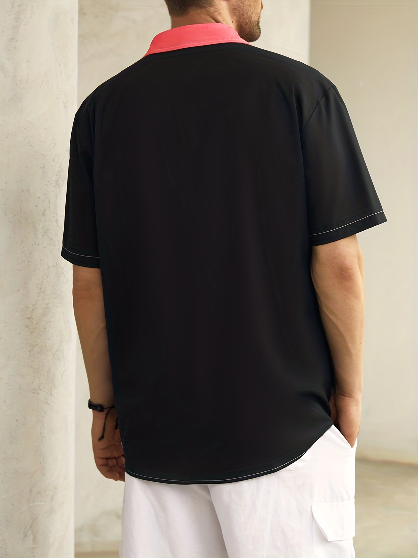 Men's Hawaiian Shirts Flamingo Drink Cocktail Chest Pocket  Bowling Style Aloha Shirts