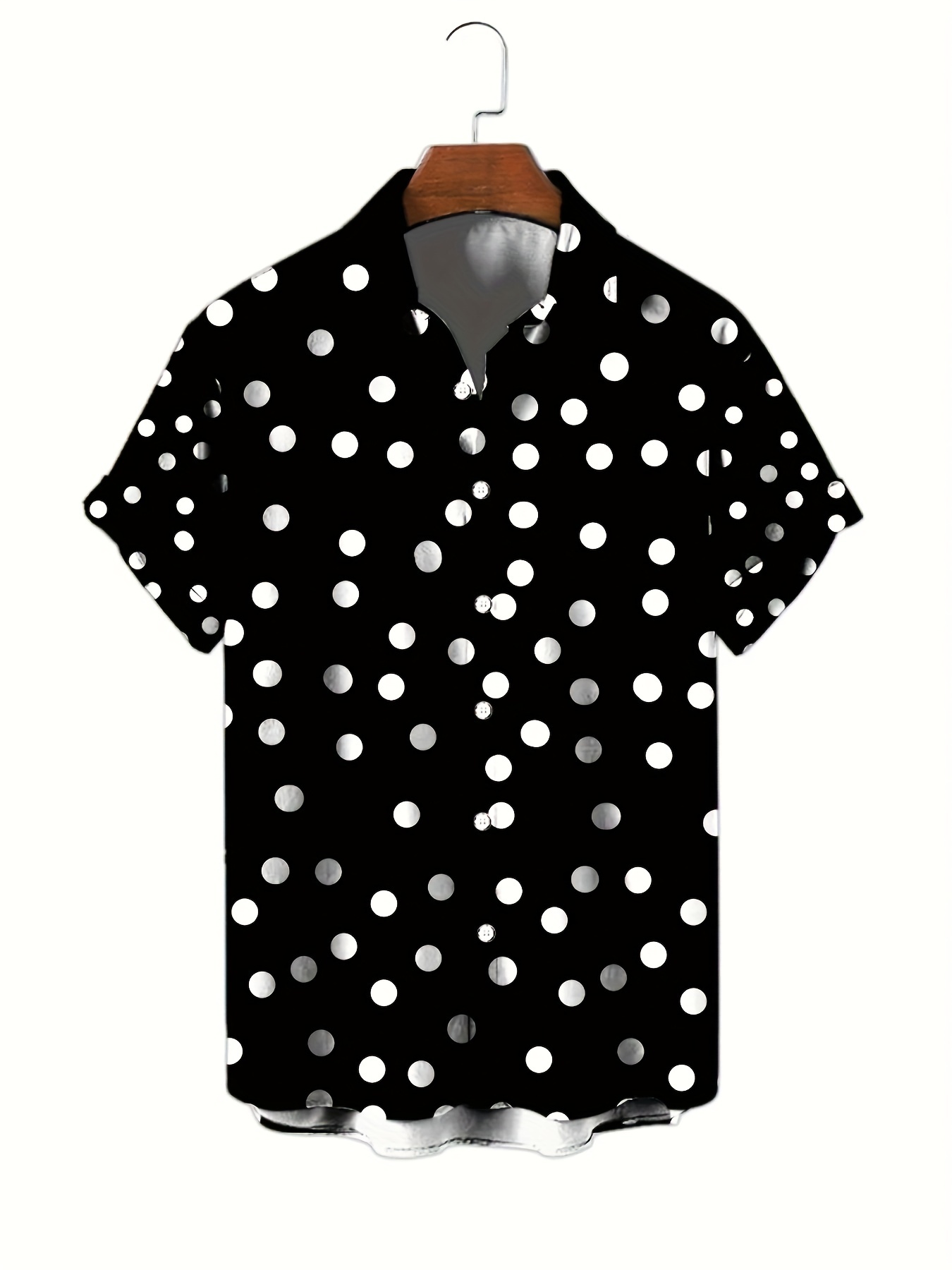 Men's Polk Dot 3D Print Fashion Short Sleeve V-neck Button Down Shirts