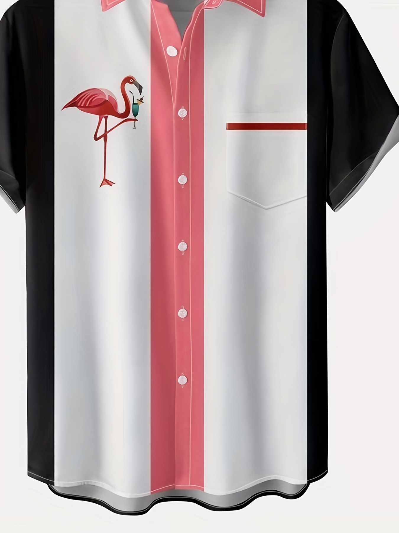 Men's Hawaiian Shirts Flamingo Drink Cocktail Chest Pocket  Bowling Style Aloha Shirts