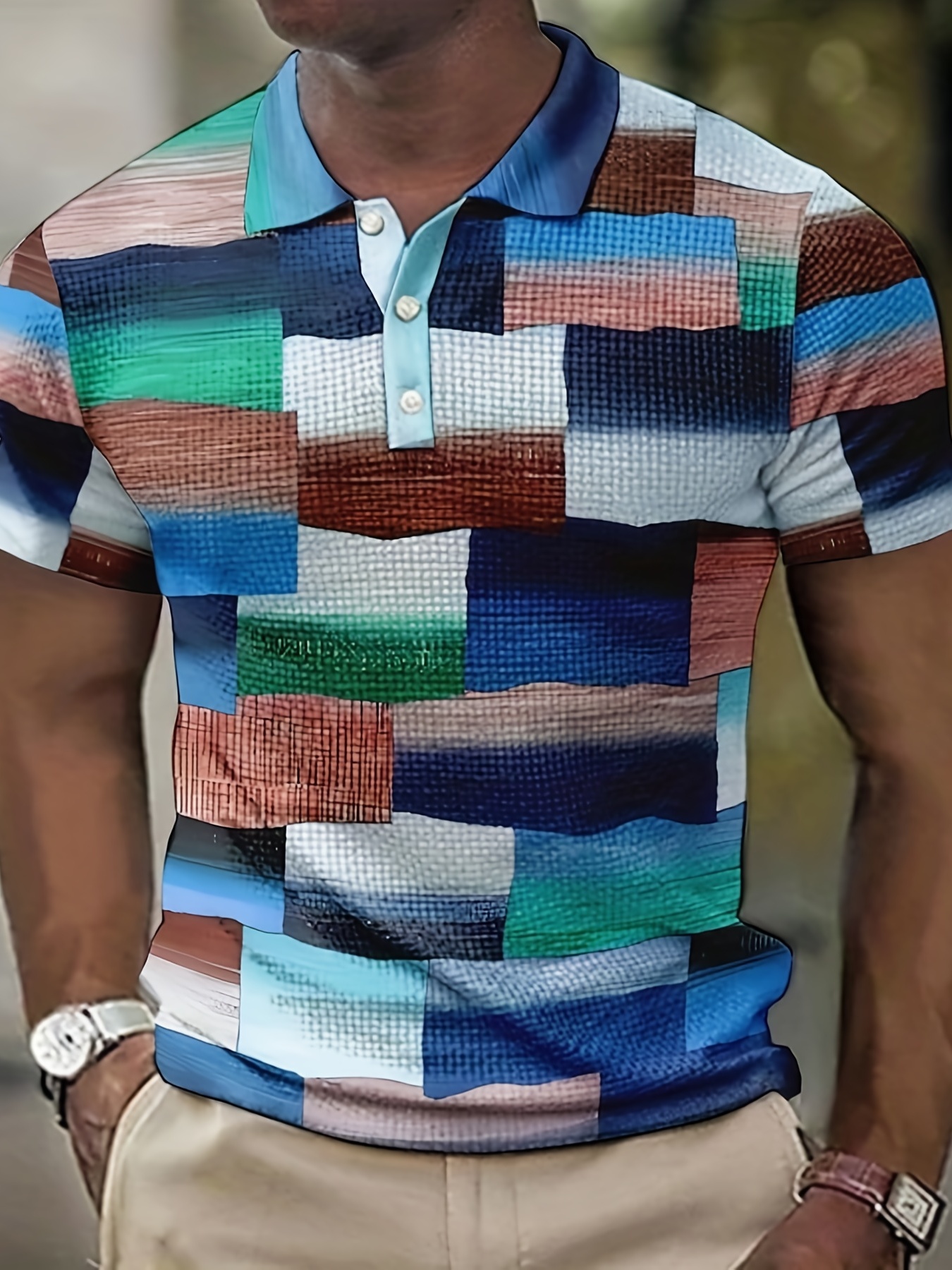 Men's Polo Shirt Colorblock Print Casual Short-Sleeved Golf Shirt