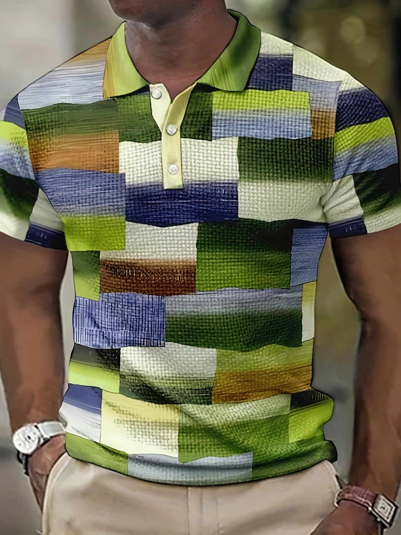 Men's Polo Shirt Colorblock Print Casual Short-Sleeved Golf Shirt