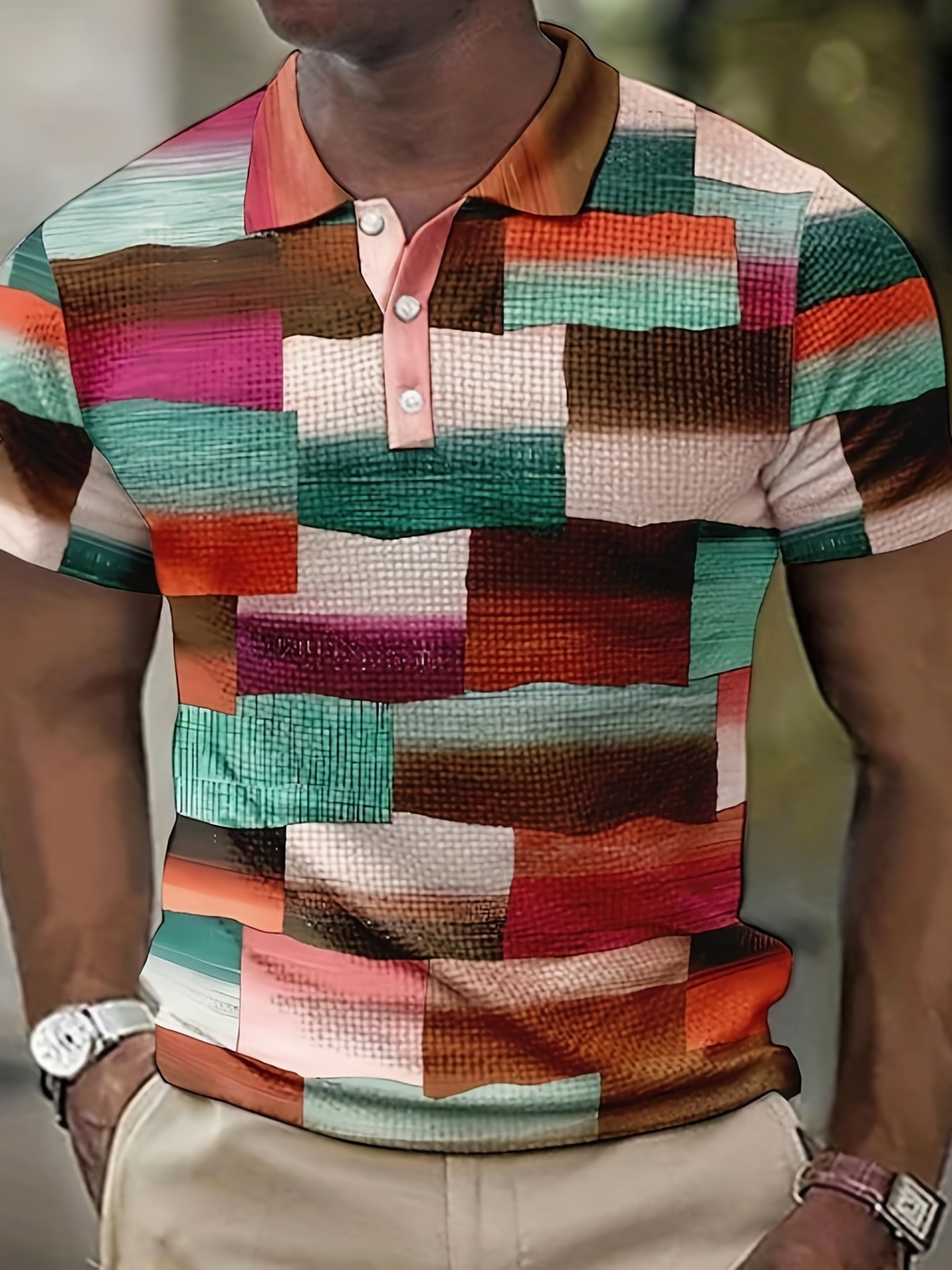 Men's Polo Shirt Colorblock Print Casual Short-Sleeved Golf Shirt