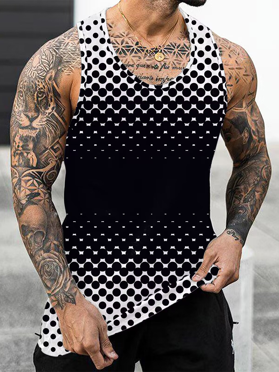 Men's Tank Top Fashion Geometry Print Crew Neck Tank T-Shirt