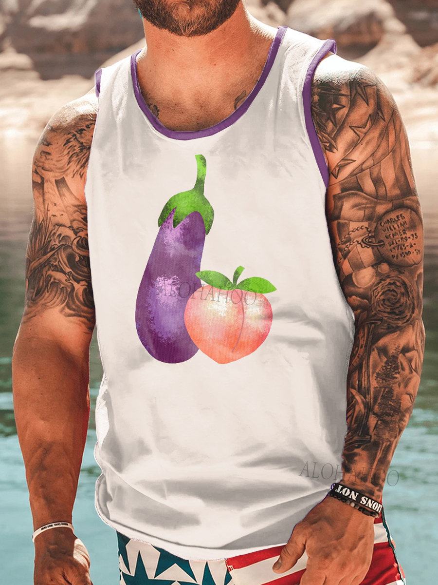 Men's Tank Top Fun Fruit Art Print Crew Neck Tank T-Shirt