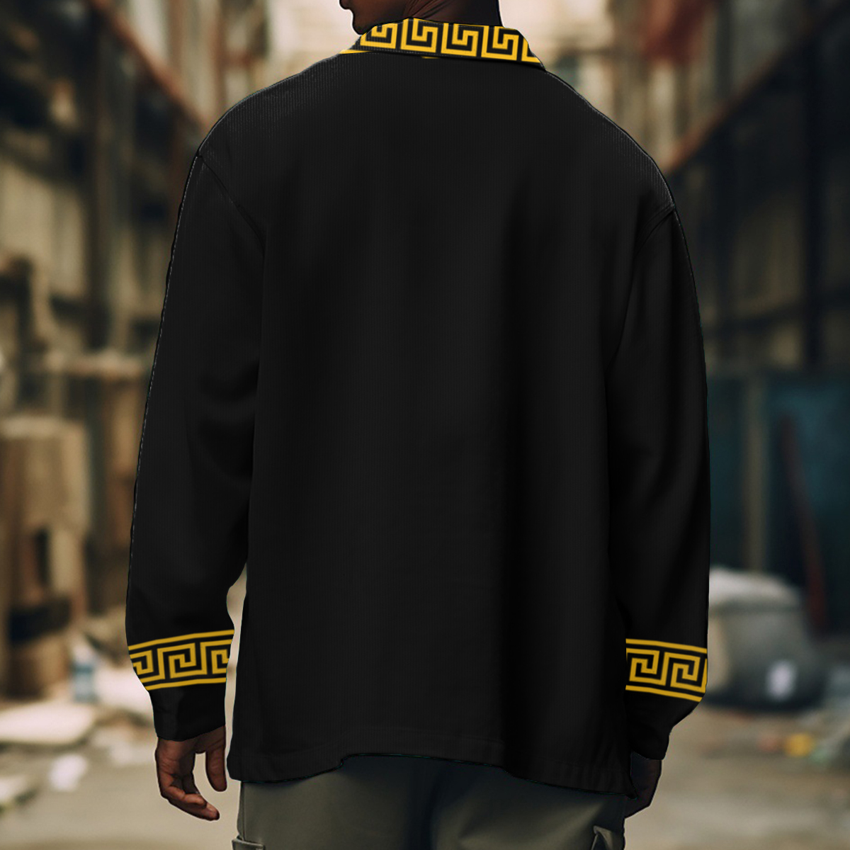 Men's Casual Jacket Stylish Gold Lion Pattern Long Sleeve Pockets Corduroy Shirt Jacket