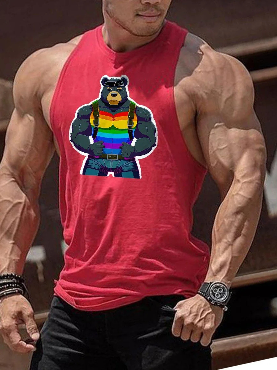 Men's Pride Rainbow Bruiser Muscular Bear Harness Tank Top