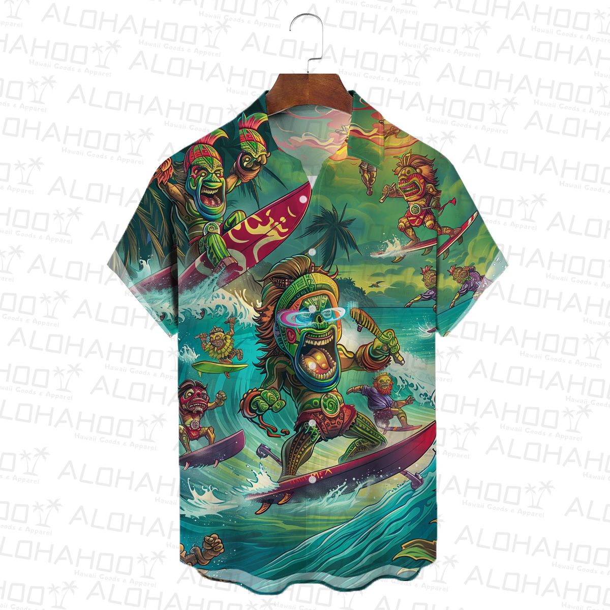 Tropical Tiki Surfing Pattern Short-Sleeved Hawaiian Shirt