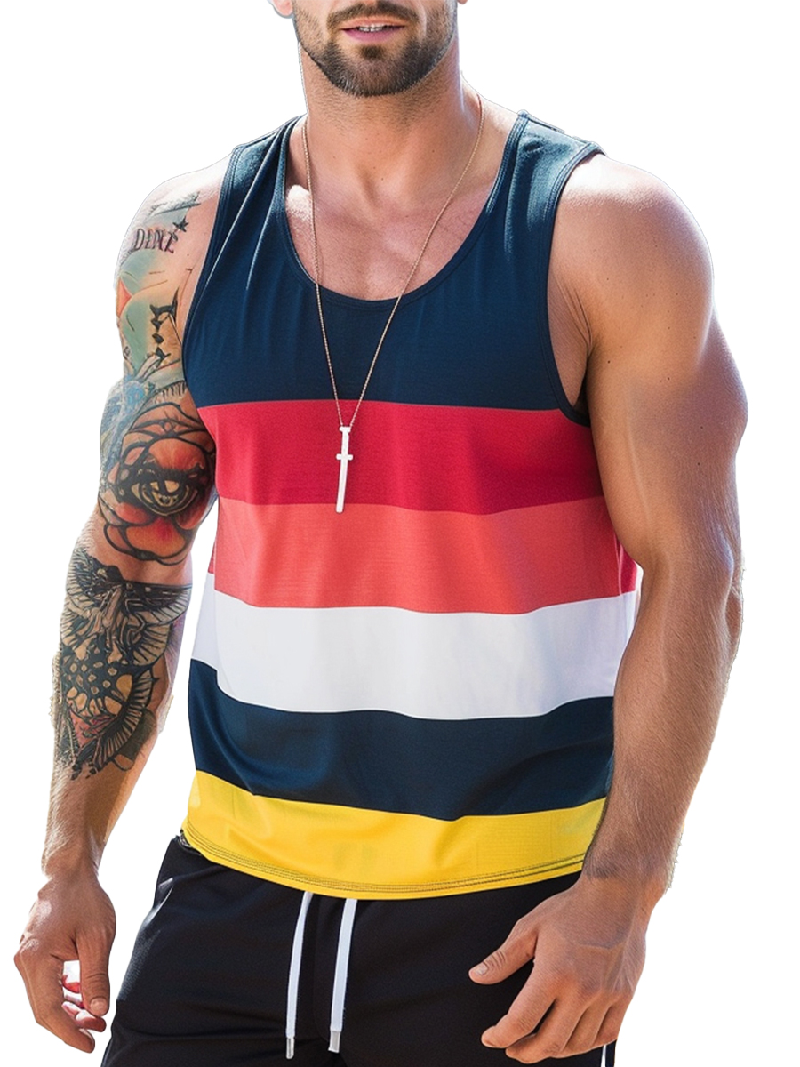 Men's Sleeveless T-shirt Muscle Tank Top Stripes Shirt