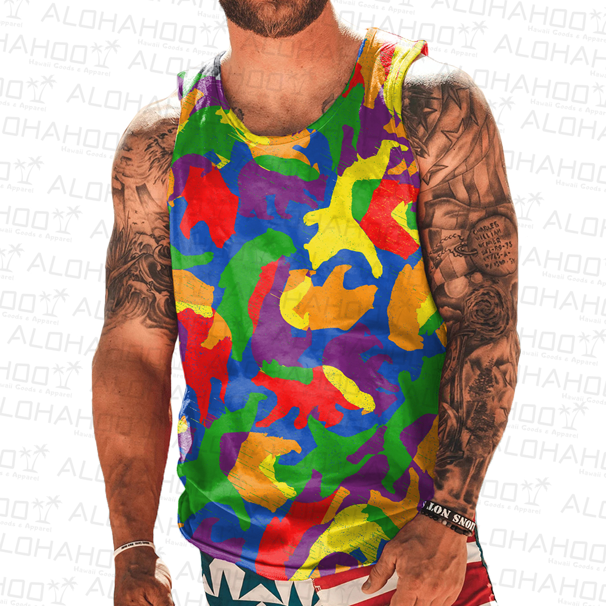 Men's Tank Top Rainbow Camouflage Art Print Crew Neck Tank T-Shirt