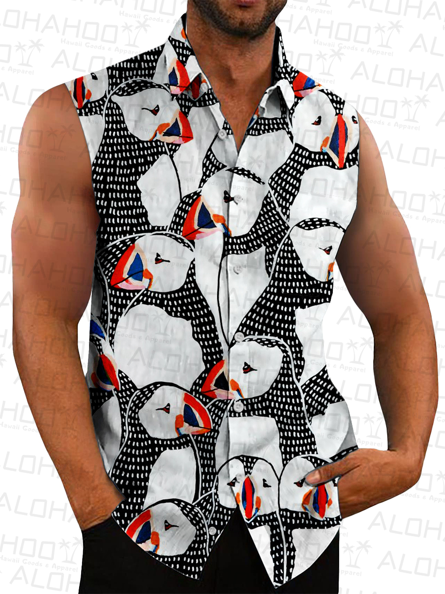 Men's Hawaiian Shirts Penguin Print Sleeveless Shirts