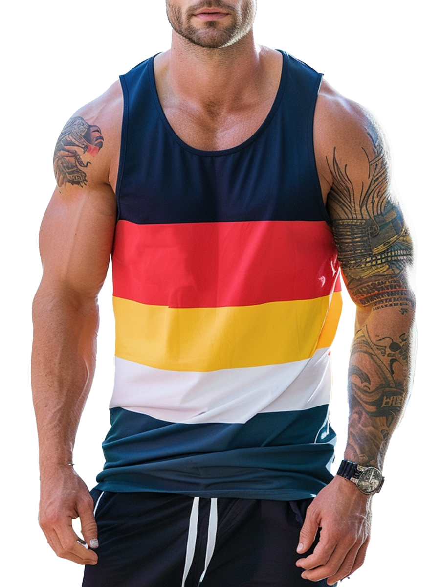 Men's Sleeveless T-shirt Muscle Tank Top Multicolor Stripes Tank Top
