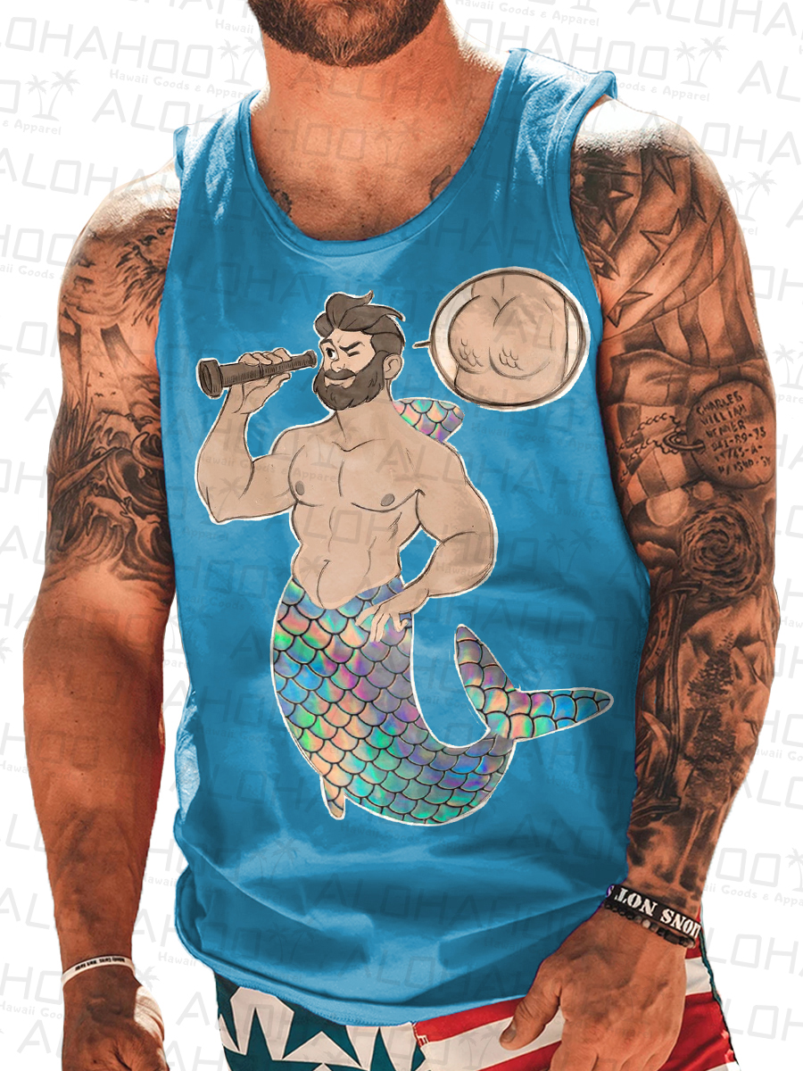 Men's Tank Top Fun Sexy Merman Art Print Crew Neck Tank T-Shirt