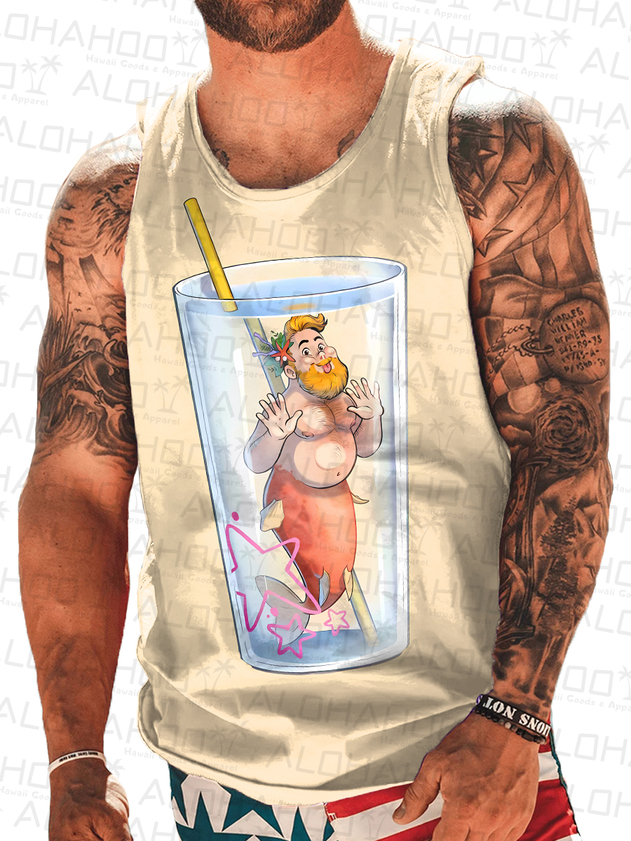 Men's Tank Top Fun Merman Art Print Crew Neck Tank T-Shirt
