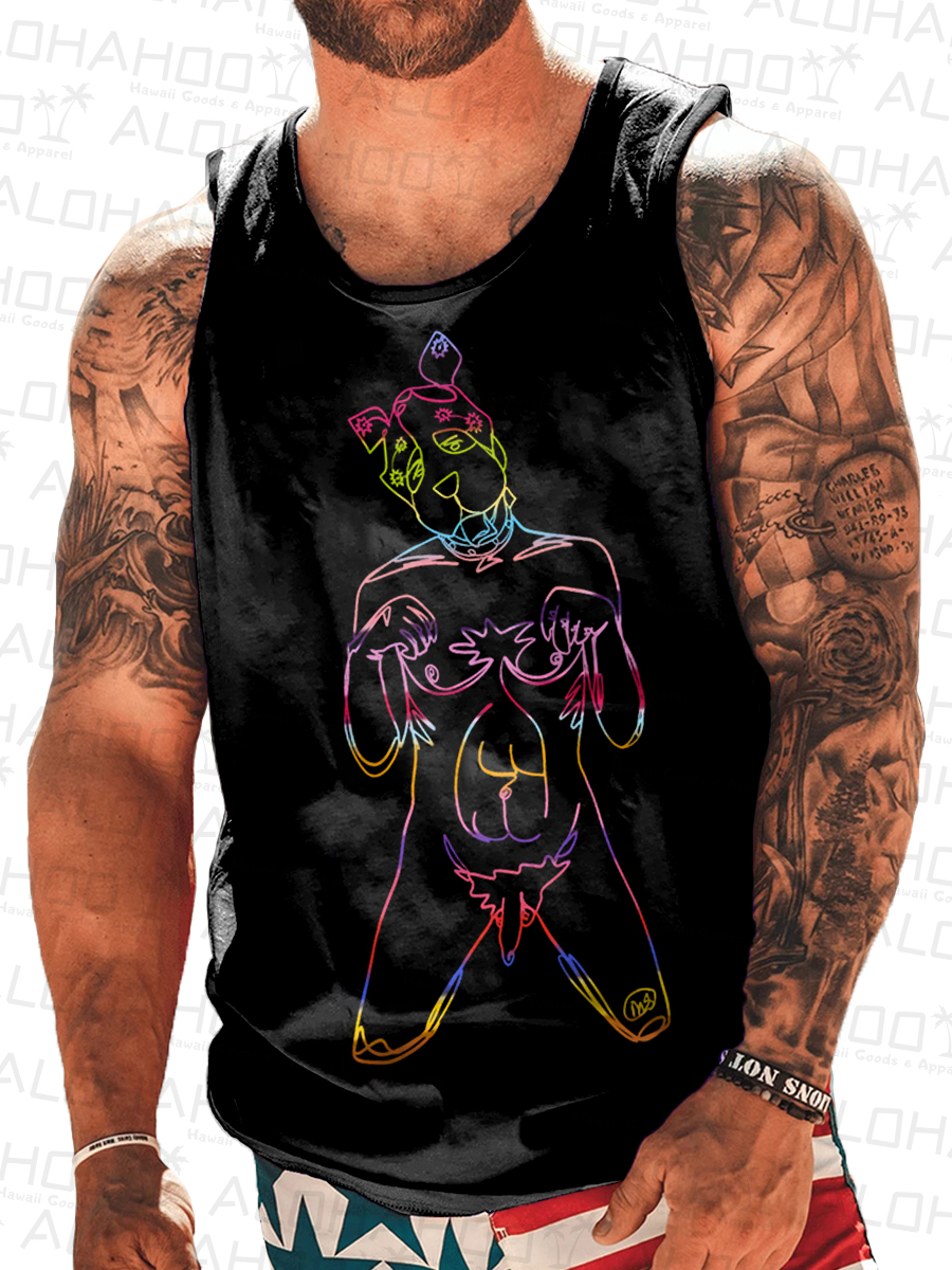 Men's Tank Top Pride Rainbow Sexy Art Print Crew Neck Tank T-Shirt