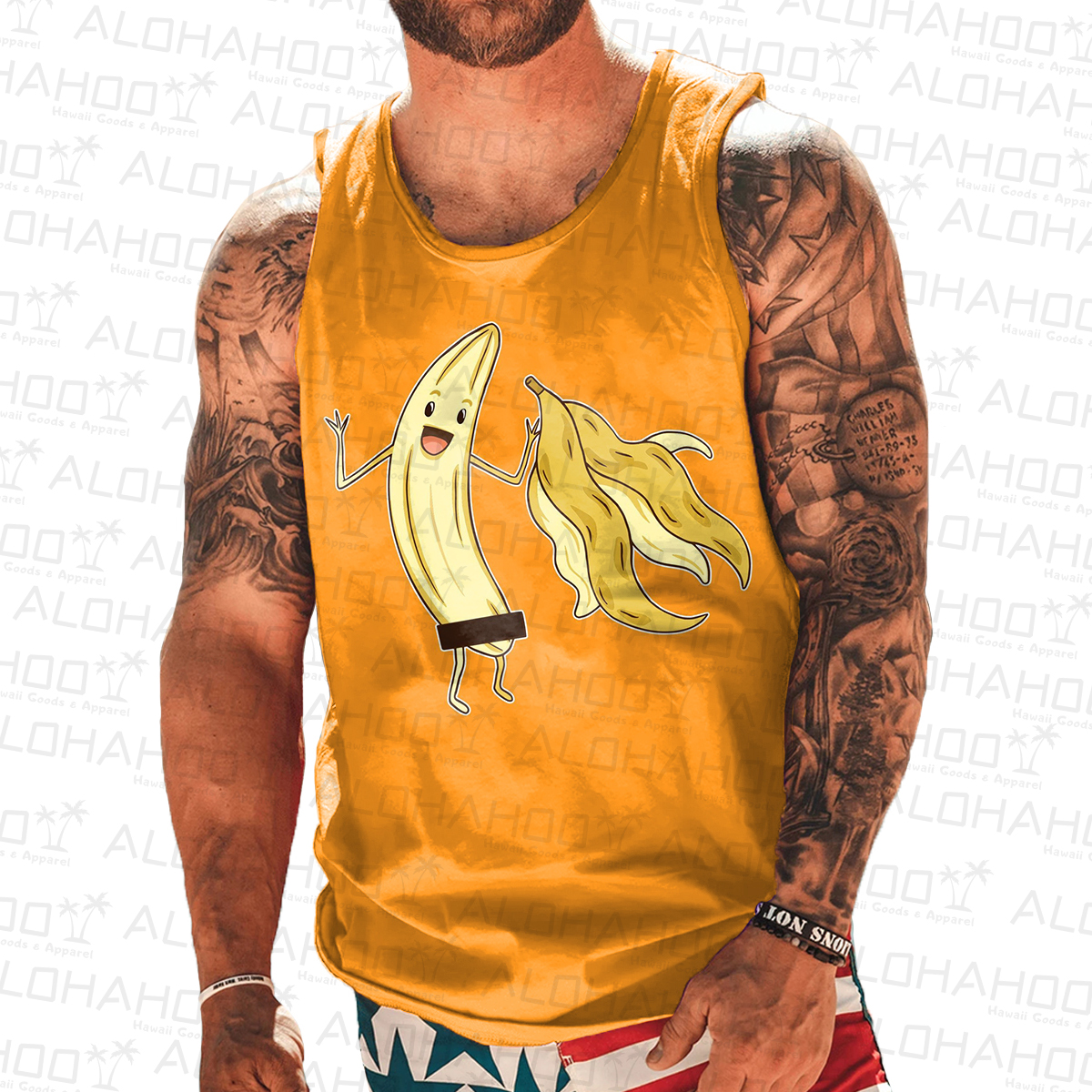 Men's Tank Top Fun Nude Banana Art Print Crew Neck Tank T-Shirt