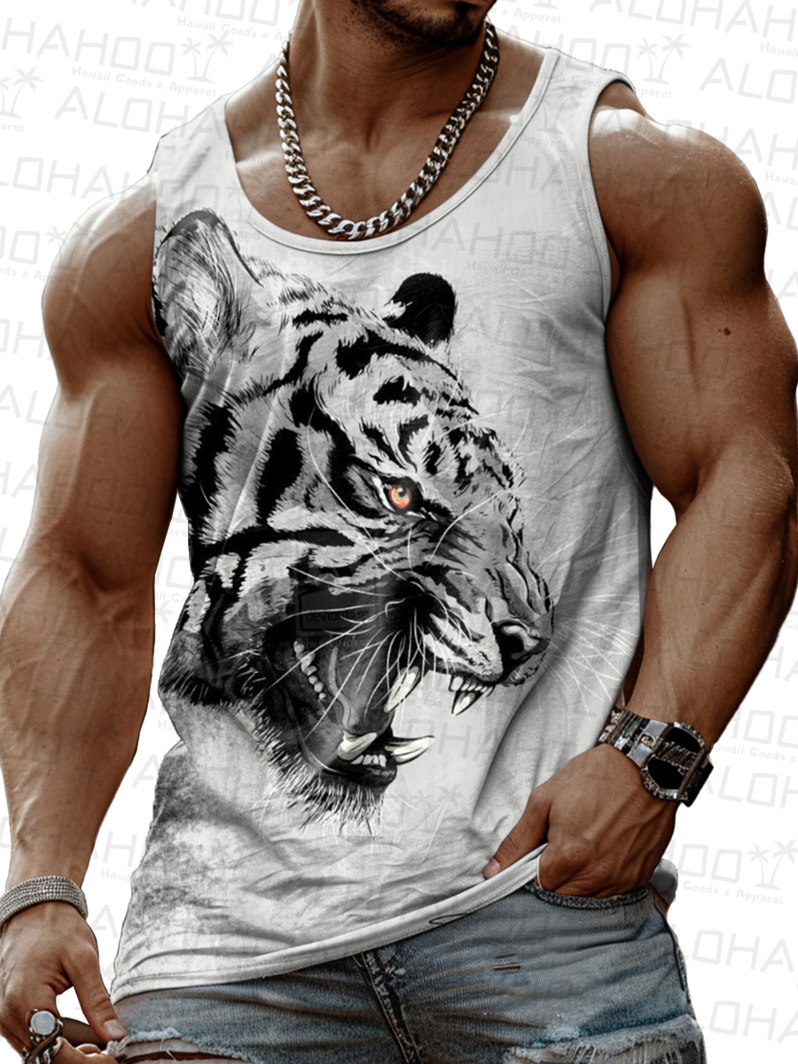 Men's Casual Ink Tiger Tank Top T-Shirt